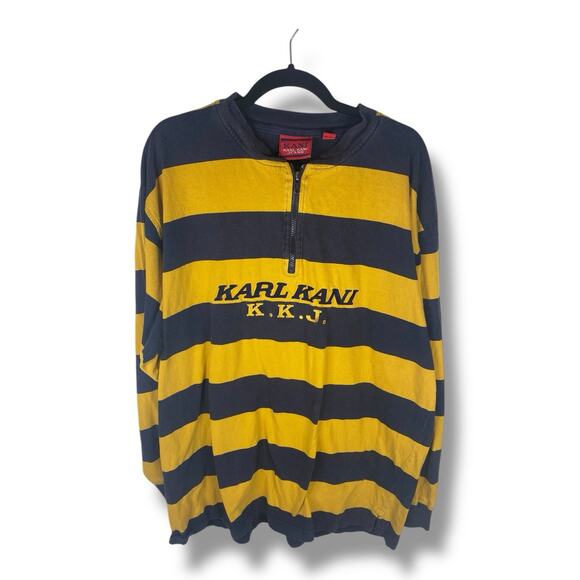 Vintage Karl Kani Striped Blue Yellow Men’s Size XL 1/4 Zip Long Sleeve - Picture 1 of 5